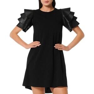 GARCIA Ruffles Pleather Tiered Short Sleeve Dress Size M New w/ Tag MSRP $114